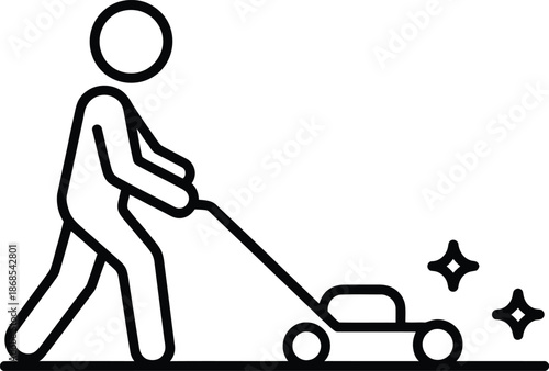 Person mowing lawn with a lawnmower, creating a clean and sparkling result