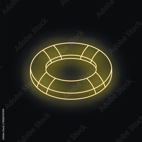 Neon life preserver glowing on dark background, representing safety, rescue, and emergency preparedness