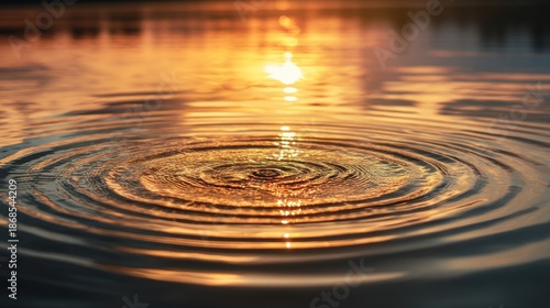 Panel kuchenny z motywem Water ripple on a lake surface at sunset. Peaceful nature background with circular waves for meditation and relaxation concept.