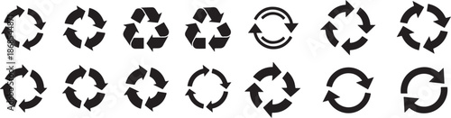  Circular arrow icon set for rotation and refresh. Recycle symbols with one to four arrows. vector illustration eps