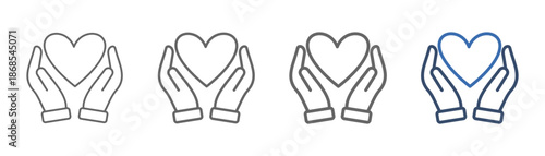 
Outline icon set outreach with two hands and heart design