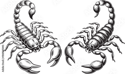 Hand drawn style Scorpion silhouette set isolated on transparent background