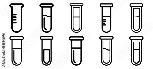 test tube medical health care outline icon set, line art minimal design