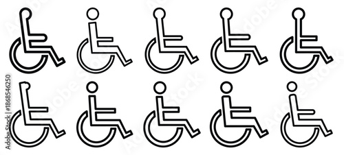 wheelchair outline simple medical health care outline icon set, line art minimal design