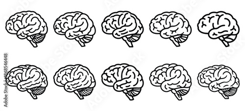 brain anatomy medical health care outline icon set, line art minimal design