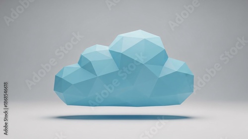Geometric blue cloud floating over a neutral white background