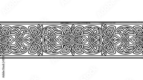 Highly Intricate Black and White Celtic Knot Border, Complex Interwoven Pattern on an Isolated White Background