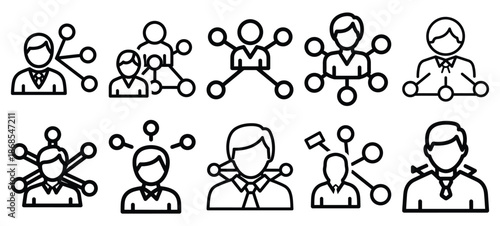 healthcare network medical health care outline icon set, line art minimal design