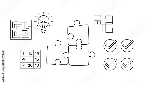 Minimal Puzzle Logic Game Icons Education Vector Illustration