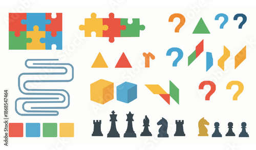 Puzzle and Logic Games Brain Training Flat Vector Illustration