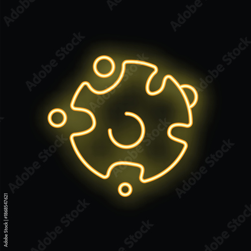Bright yellow neon sign depicting an asteroid floating in space with craters visible on its surface