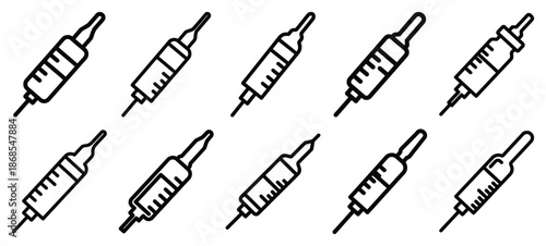 injection vial medical health care outline icon set, line art minimal design