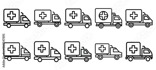 hospital transport medical health care outline icon set, line art minimal design