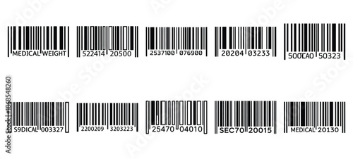 medical barcode medical health care outline icon set, line art minimal design