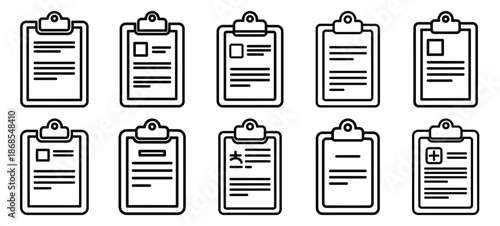 medical clipboard medical health care outline icon set, line art minimal design
