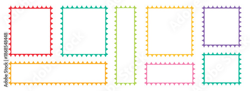 Zigzag wavy frame borders. Colorful rectangle frames with wiggly borders.  geometric shapes or empty.  vector illustration.