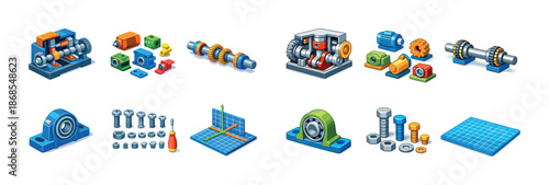 Colorful mechanical components for engineering and design projects