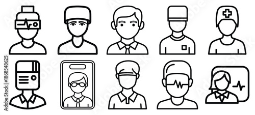 medical innovation medical health care outline icon set, line art minimal design