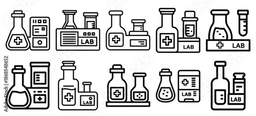 medical lab medical health care outline icon set, line art minimal design