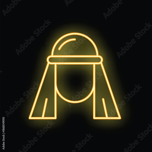 Glowing neon icon of a person wearing a keffiyeh with agal, a traditional arab headdress