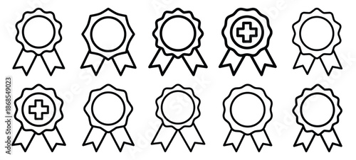 medical quality badge medical health care outline icon set, line art minimal design