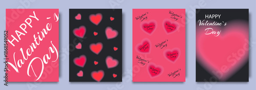 Romantic Valentine's Day card set with red and pink hearts, messages, and glowing love theme