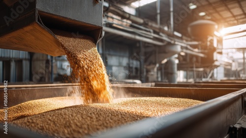 Wallpaper Mural Wheat grain pouring from a chute into a storage container in an industrial processing plant Torontodigital.ca