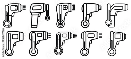 medical temperature scan medical health care outline icon set, line art minimal design