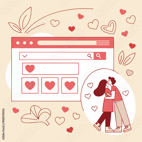 Flat vector illustration of a website interface featuring a search bar, navigation elements, and content layout.