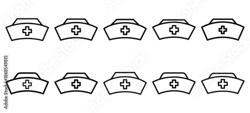 nurse cap medical health care outline icon set, line art minimal design