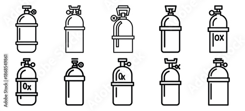 oxygen tank medical health care outline icon set, line art minimal design