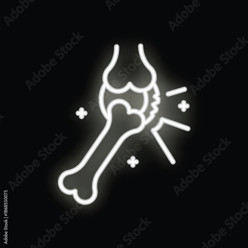 White glowing neon style icon illustrating a broken bone protruding from skin