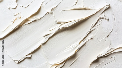 Abstract Texture of Dried Paint Strokes, Creamy Beige and White Layers Close-Up, Tactile Minimalist Background.