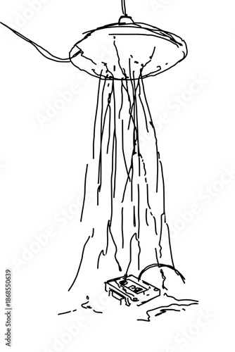 Surreal Illustration of a VHS Tape Under Waterfall