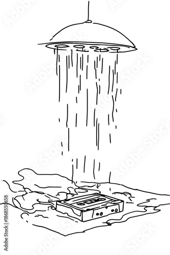 Surreal Illustration of a VHS Tape Under Waterfall