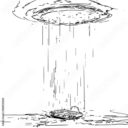 Surreal Illustration of a VHS Tape Under Waterfall