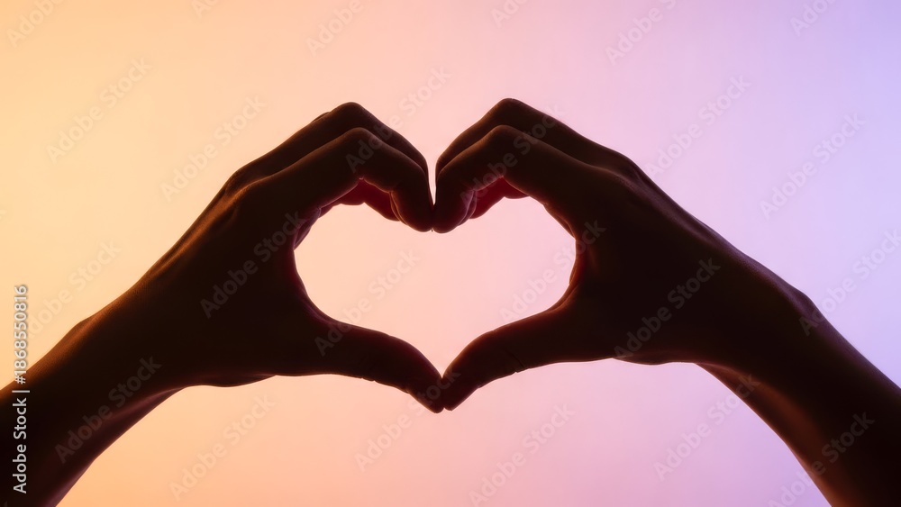 Obraz premium Hands forming a heart shape against a vibrant gradient background