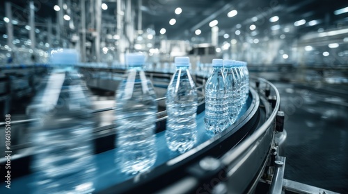 Wallpaper Mural Modern automated production line with plastic water bottles moving on a conveyor belt in a factory. Torontodigital.ca