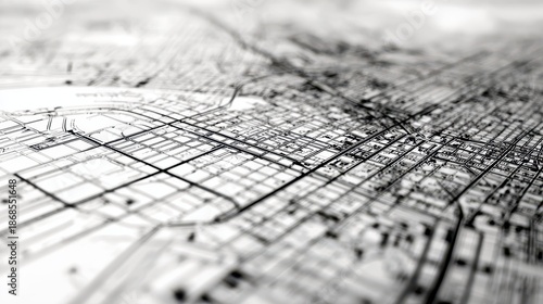 Wallpaper Mural Detailed city map with grid layout and bokeh effect, black and white urban planning concept Torontodigital.ca