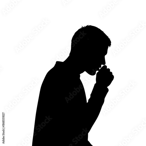 silhouette of a man coughing against a white background