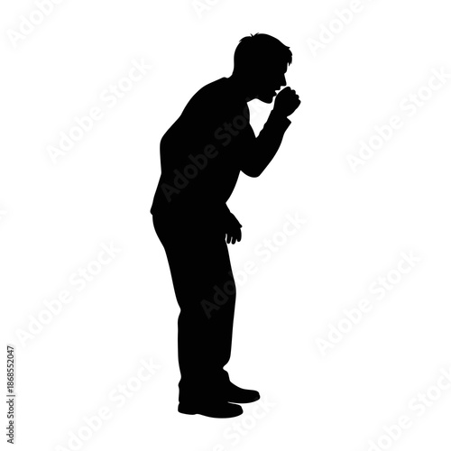 silhouette of a man coughing against a white background