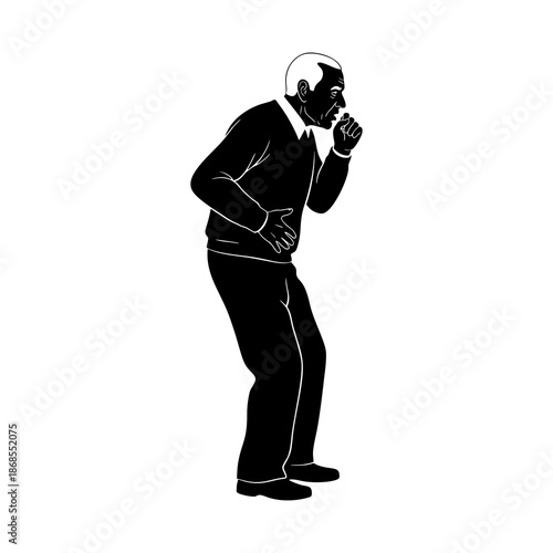 silhouette of a man coughing against a white background