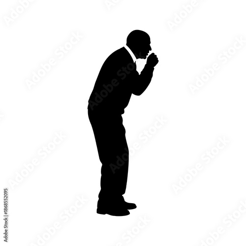 silhouette of a man coughing against a white background