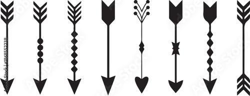 Decorative tribal arrow icons set boho vintage navigation and weapon symbols