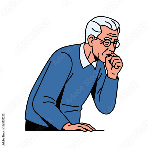 an elderly man suffering from a cough