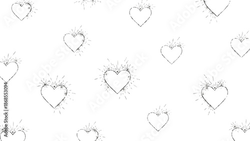 Hand drawn heart shapes scattered on white background.