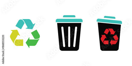 Recycle bin and recycling symbol vector illustration