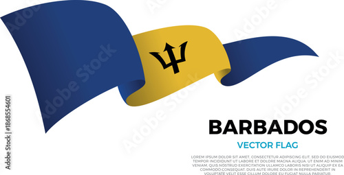 Flag of Barbados. Barbadian and Caribbean Culture. Shining flag with realistic shadows waving in three layers. The elegant curves and realistic shading create a sense of motion