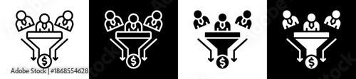 Sales Funnel Icon Set In Black And White Filled Style Collection