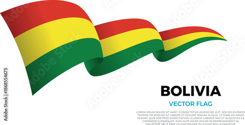 Flag of Bolivia. Bolivian and South American Culture. Shining flag with realistic shadows waving in three layers. The elegant curves and realistic shading create a sense of motion